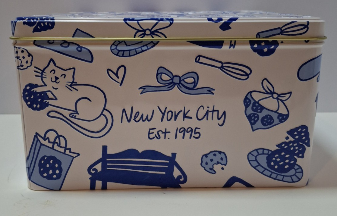 Levian Bakery Embossed Tin Container w/Lid 30th Anniversary Blue & White Empty