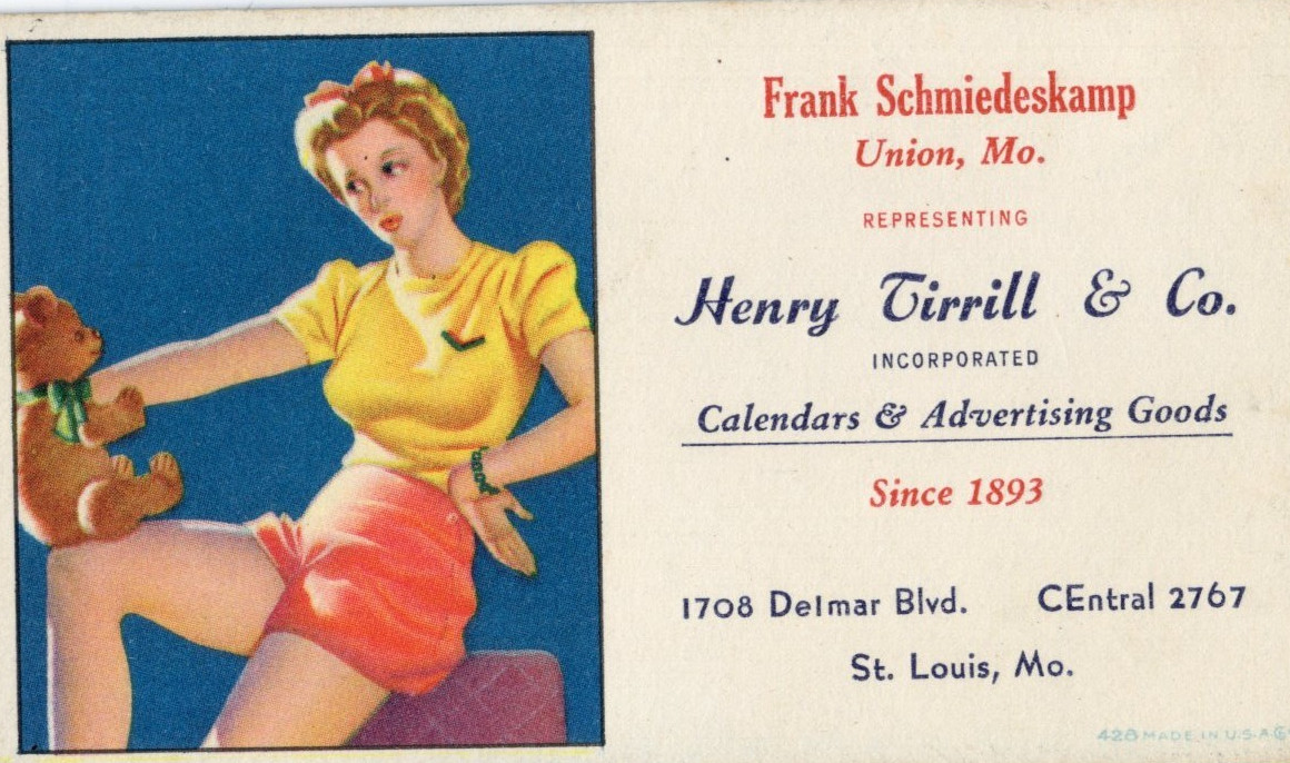 1940-50s – Frank Schmiedeskamp Union MO Henry Tirrill Sexy Blotter – XL2E