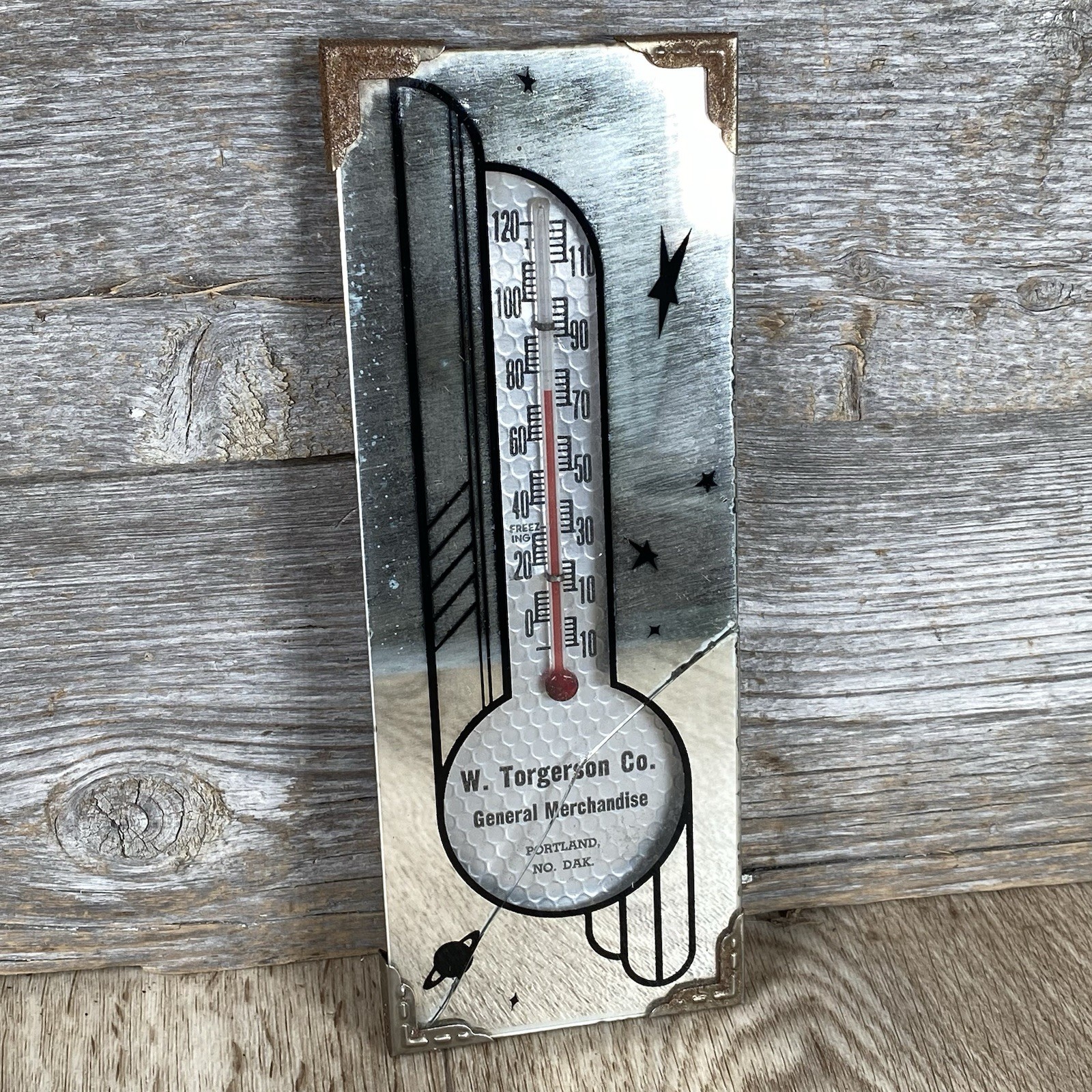 Vintage Thermometer Mirror General Merchandise Portland, No. Dak.