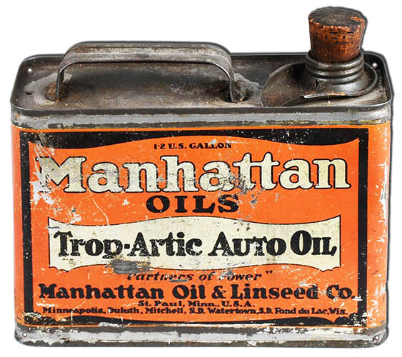 Manhattan Oils Trop-Artic Auto Oil Can Cut Out Metal Sign 17.5×15.6
