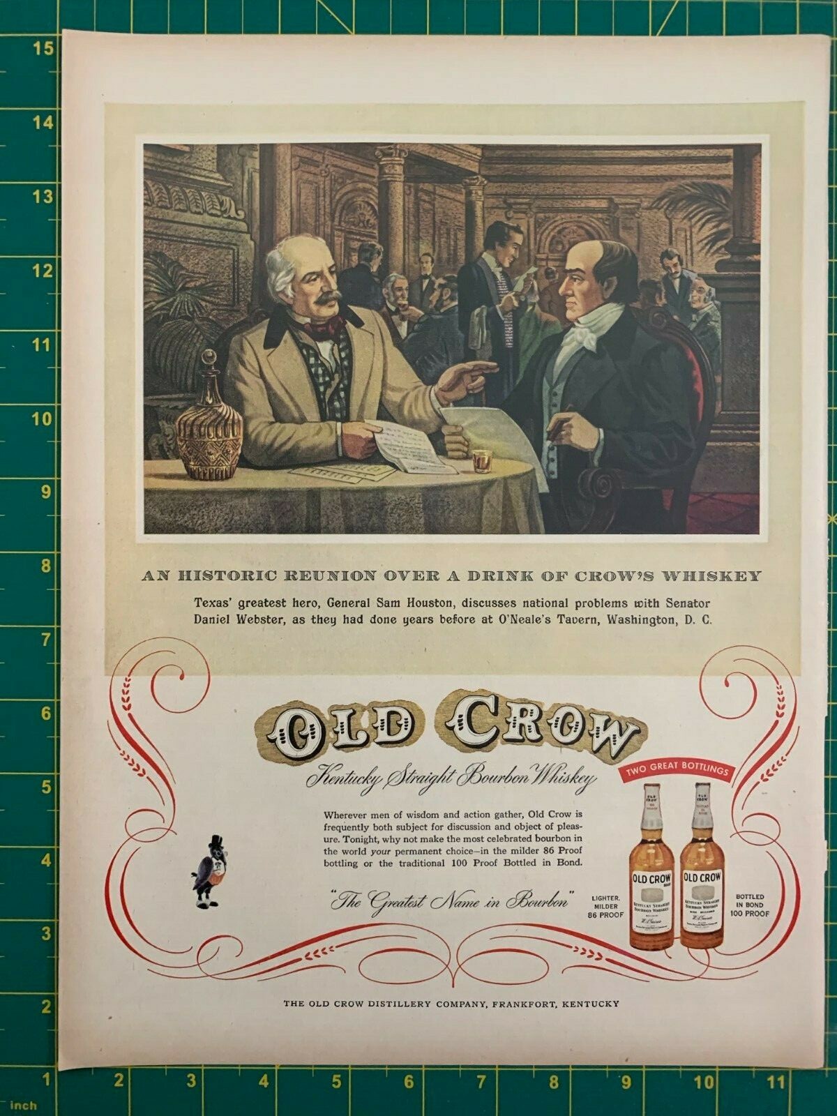 1954 Vintage Old Crow Kentucky Straight Bourbon Whiskey 100 Proof Print Ad C1