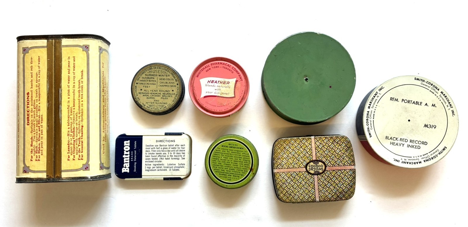 Mentholatum, Keenall, Heather Rouge, Watkins, Bantron & more Tins ,Lot 8 diff