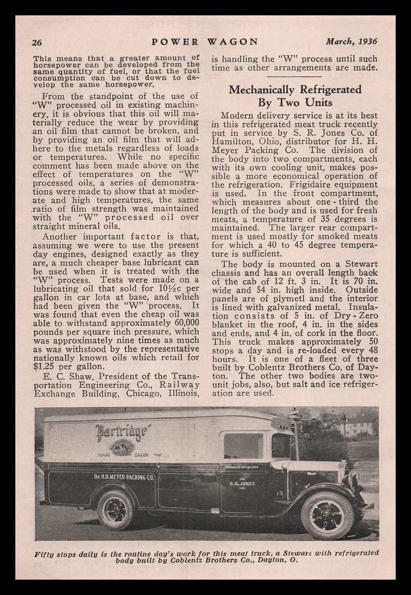 1936 Stewart Truck Photo HH Meyer Meat Packing Co Hamilton Ohio Article Print Ad