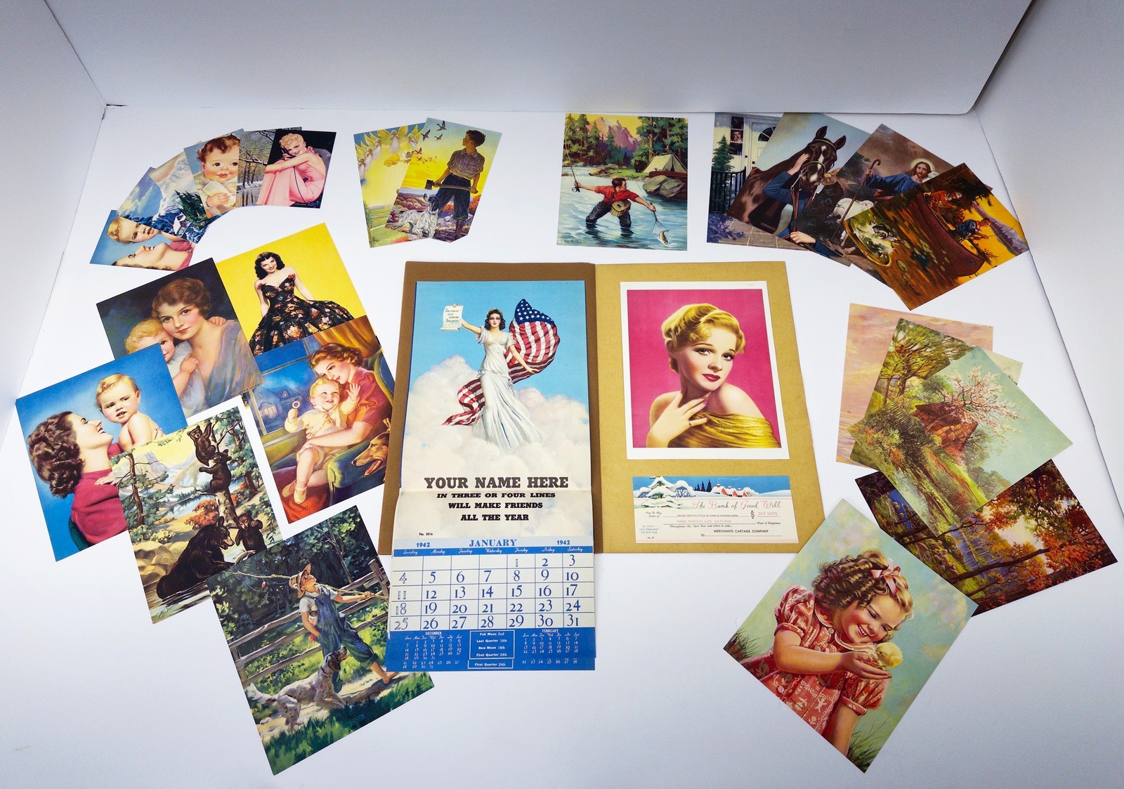 1942 Art Calendar Salesman Sample Book All Trades Printing Large Folio Complete