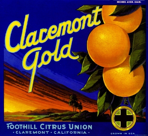 Claremont Los Angeles County Gold Orange Citrus Fruit Crate Label Art Print