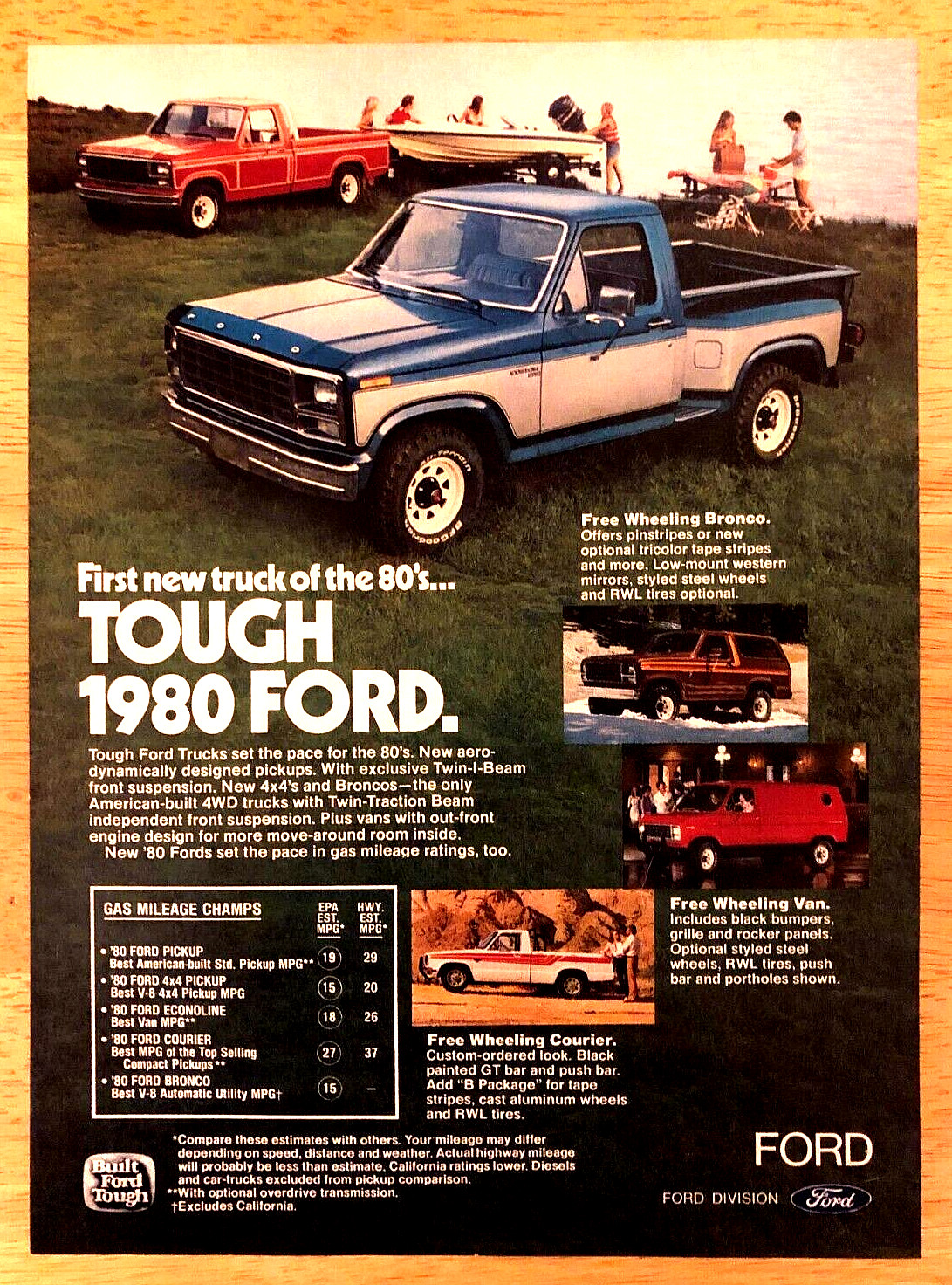 1980 FORD TRUCKS & VANS—COURIER F-150 BRONCO ECONOLINE—VINTAGE MAGAZINE PRINT AD
