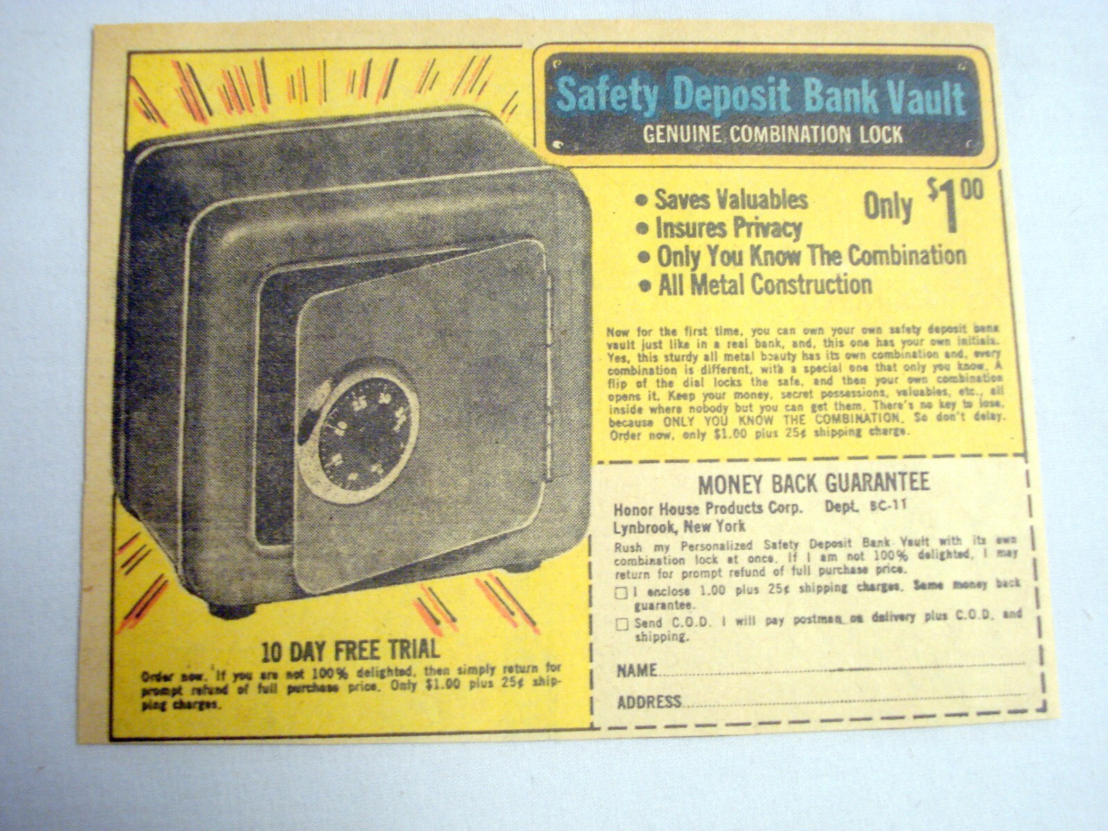 1960 Ad Safety Deposit Bank Vault Honor House Products Corp., Lynbrook, New York