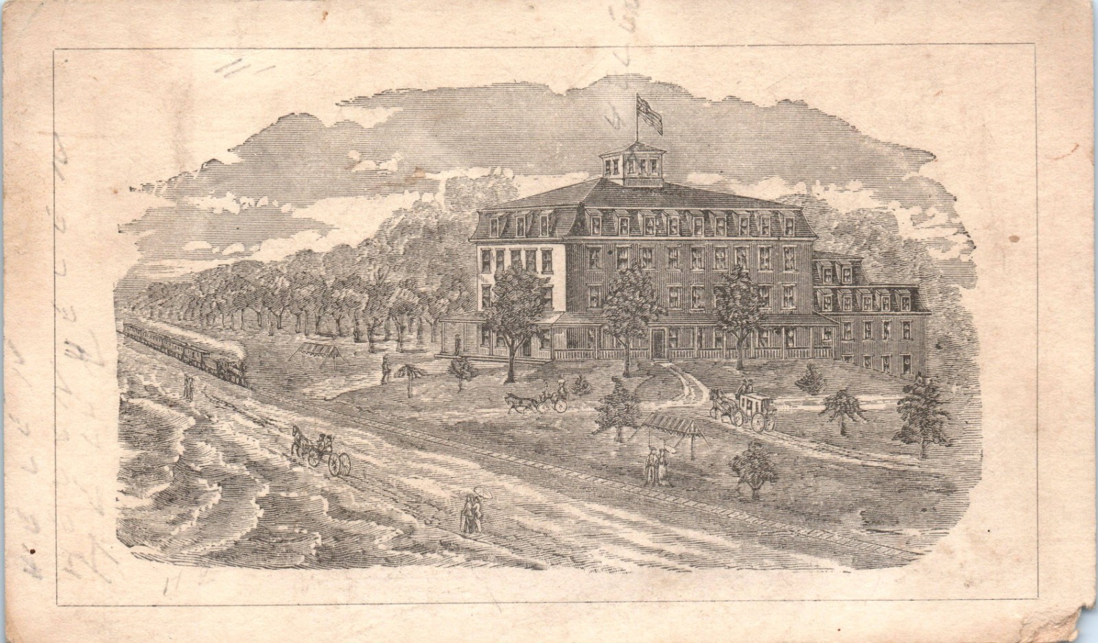 The Bay View Hotel Seaside Engraving Scene Business Card Trade Ferry Beach, ME