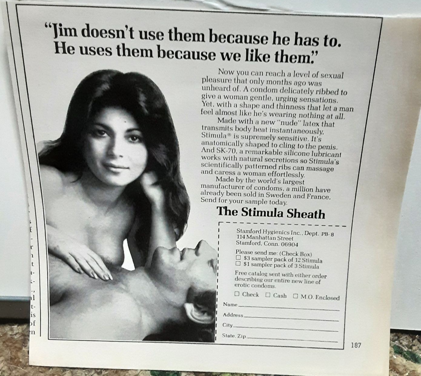 1975 Stimula Sheath Condom Ad Stanford Hygienics Vintage Print Ad