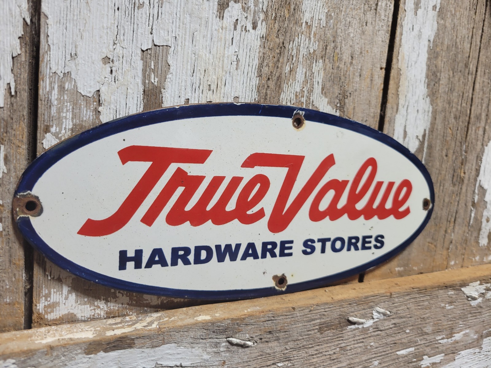 VINTAGE TRUE VALUE PORCELAIN SIGN OLD HARDARE STORE TOOL HOME GARDEN SUPPLY 12″