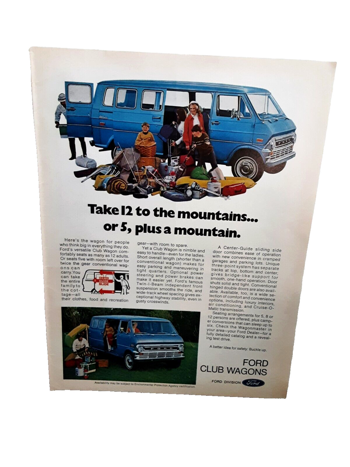 1972 1973 Ford Club Wagon Van Blue Color Original Print Ad vintage 70s