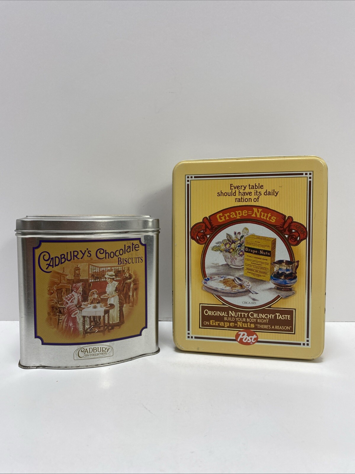 Vintage Post Grape-Nuts Cereal Collector Tins Cadbury Container