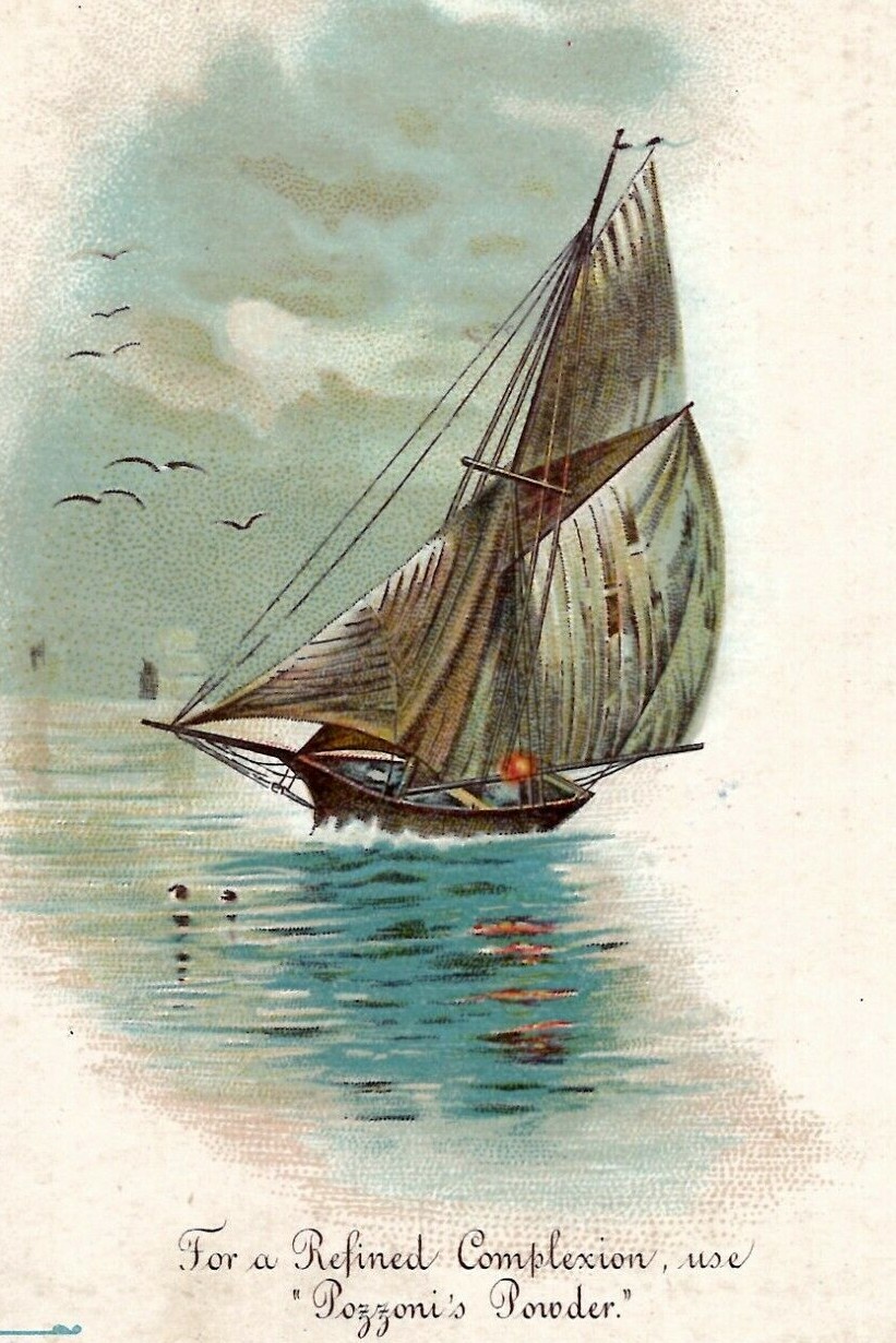 JA Pozzoni Complexion Powder Sailboat Sailing Ship St Louis Victorian Trade Card