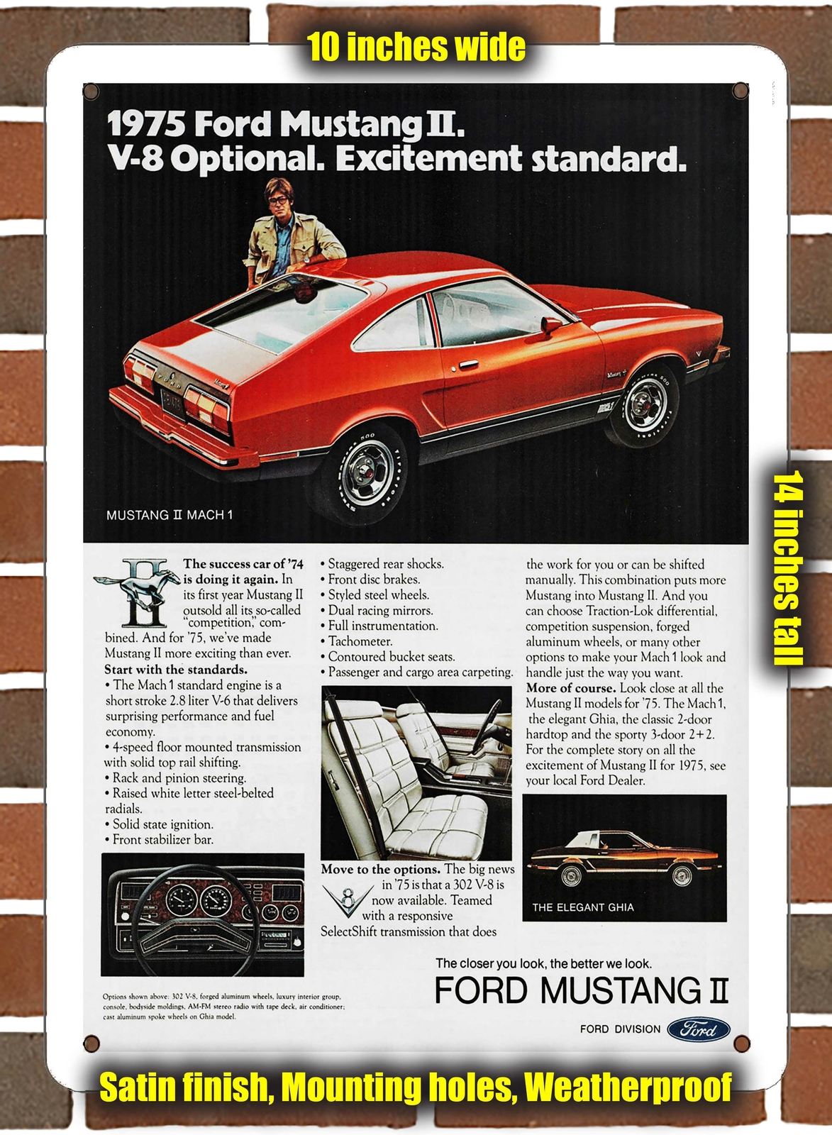 Metal Sign – 1975 Ford Mustang II Mach 1- 10×14 inches