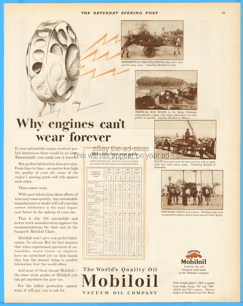 1928 Mobil Vacuum Oil Co Cebu Philippines Malaya Cairo Alexandria Egypt ad