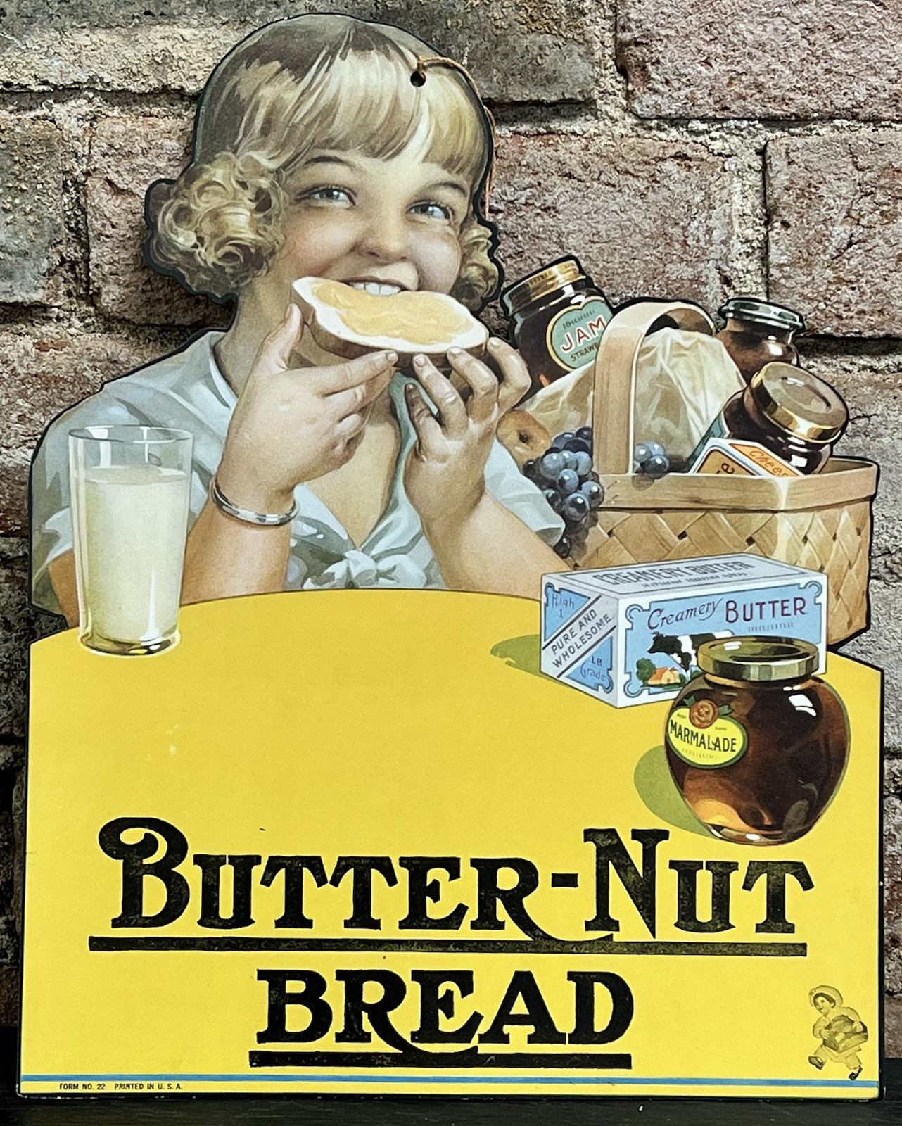 Vintage BUTTER NUT BREAD Cardboard General Grocery Store Sign Display 11×13″