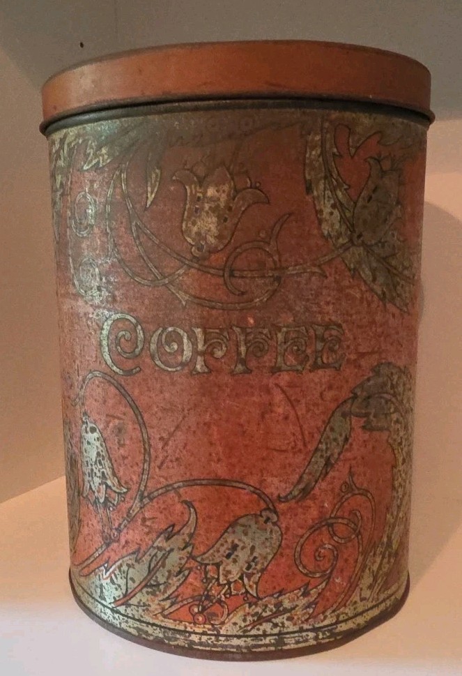 Antique Art Nouveau Cook Coffee Tin Distressed Sunlite Tindeco Rustic READ