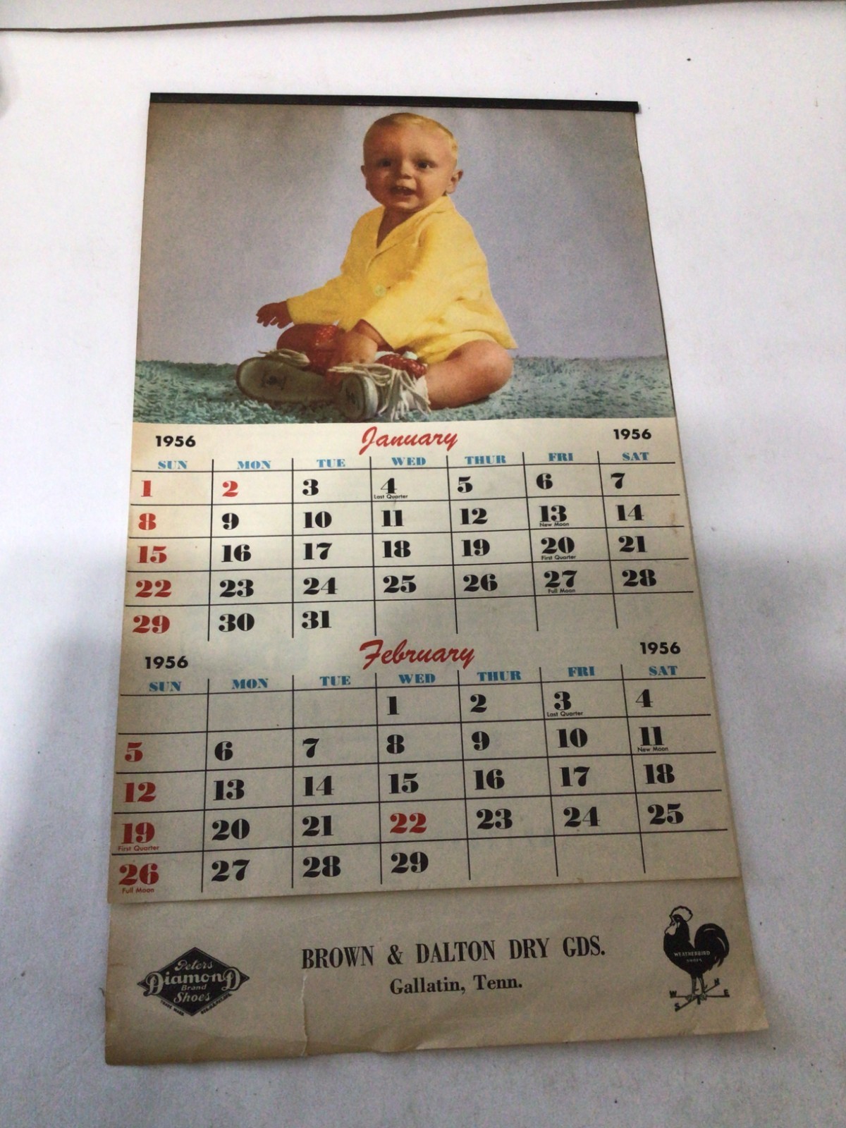 Brown & Dalton Dry Gds. Gallatin Tenn. 1956 Calendar Peters & Weatherbird Shoes