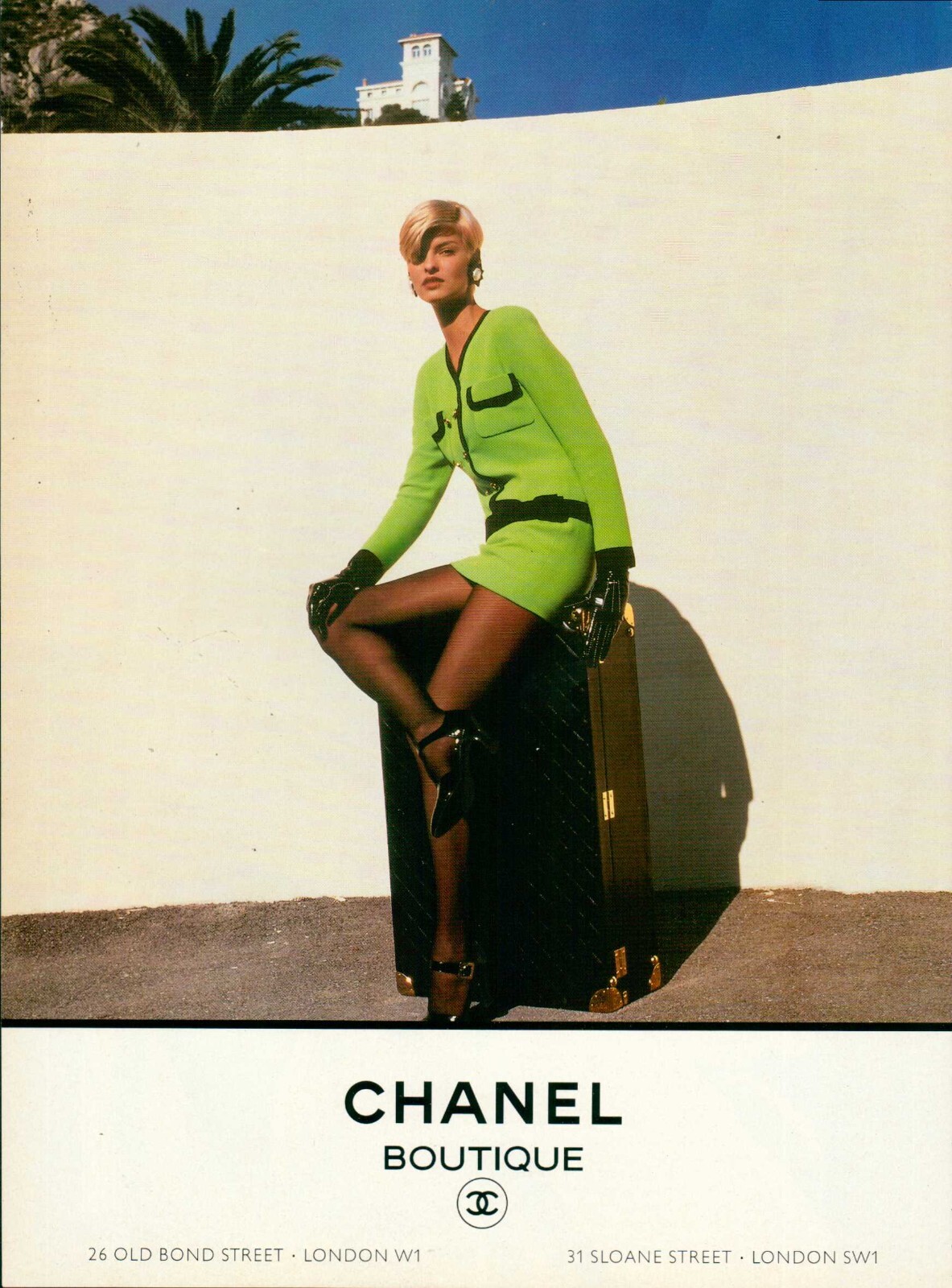 CHANEL Linda Evangelista Magazine Print Ad fashion long legs high heels 1pg 1991