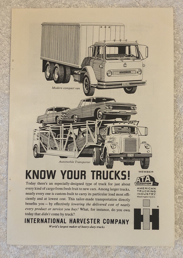 1963 International Harvester Co. Original Print Ad – Know Your Trucks. Vintage
