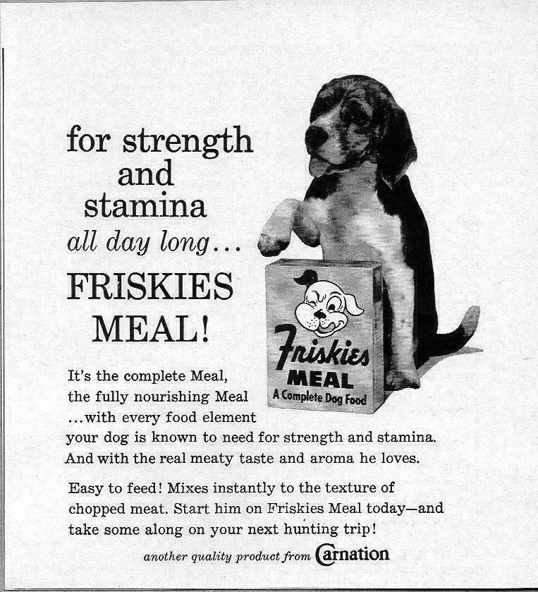 1958 Print Ad Friskies Meal Dog Food Happy Beagle Offers Paw