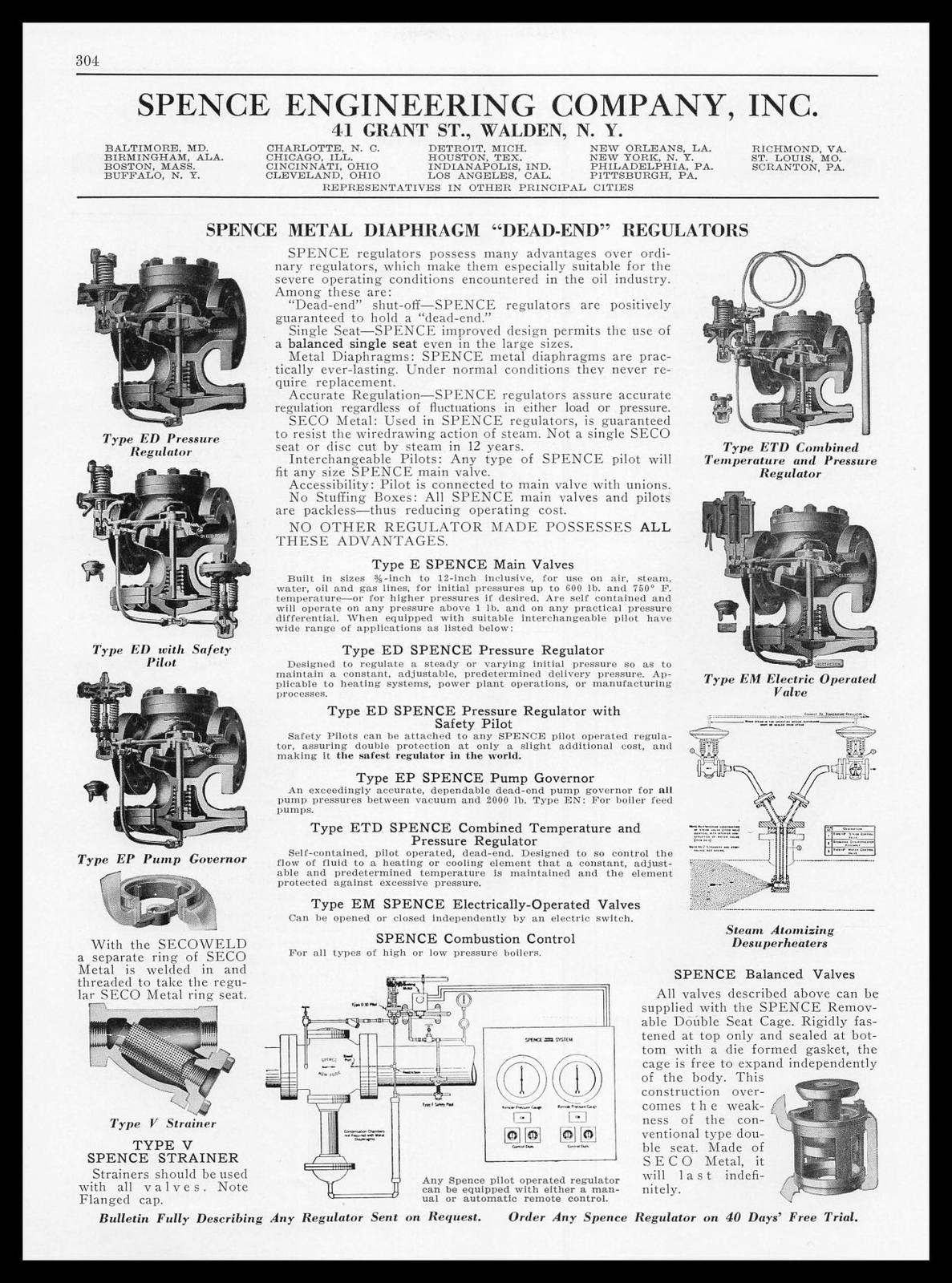 1939 Spence Engineering Walden New York Diaphragm Dead-End Regulators Print Ad