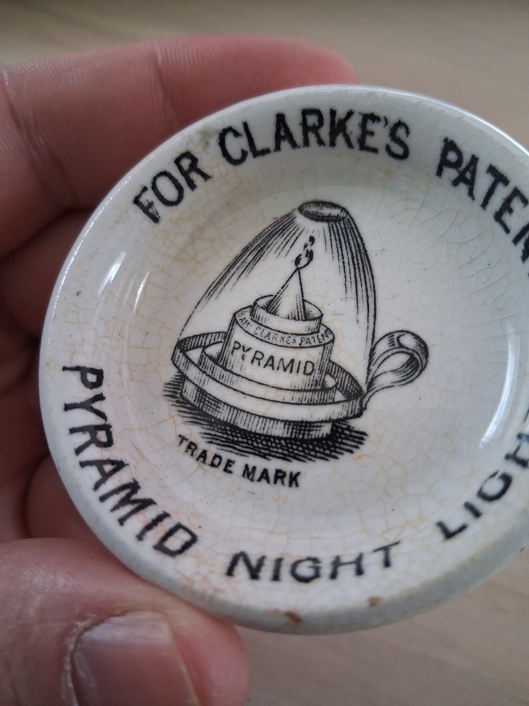 Early Ceramic Dish for Clarke’s Patent Pyramid Night Light Antique Lamp