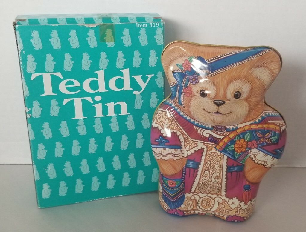 Teddy Bear Shape Tin Box (Empty) In Original Cardboard Box