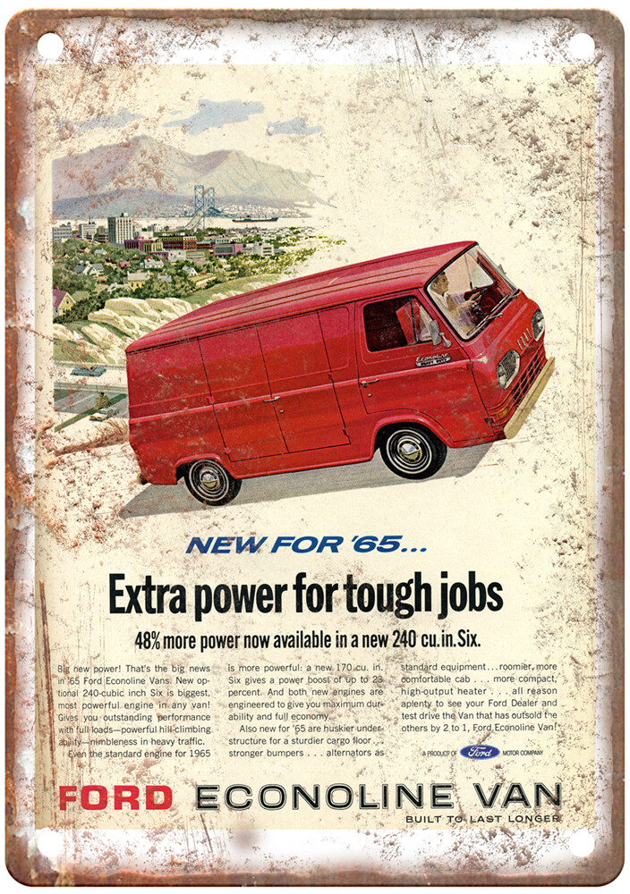 Vintage 1965 Ford Econoline Van Ad Retro Look Metal Sign A7481