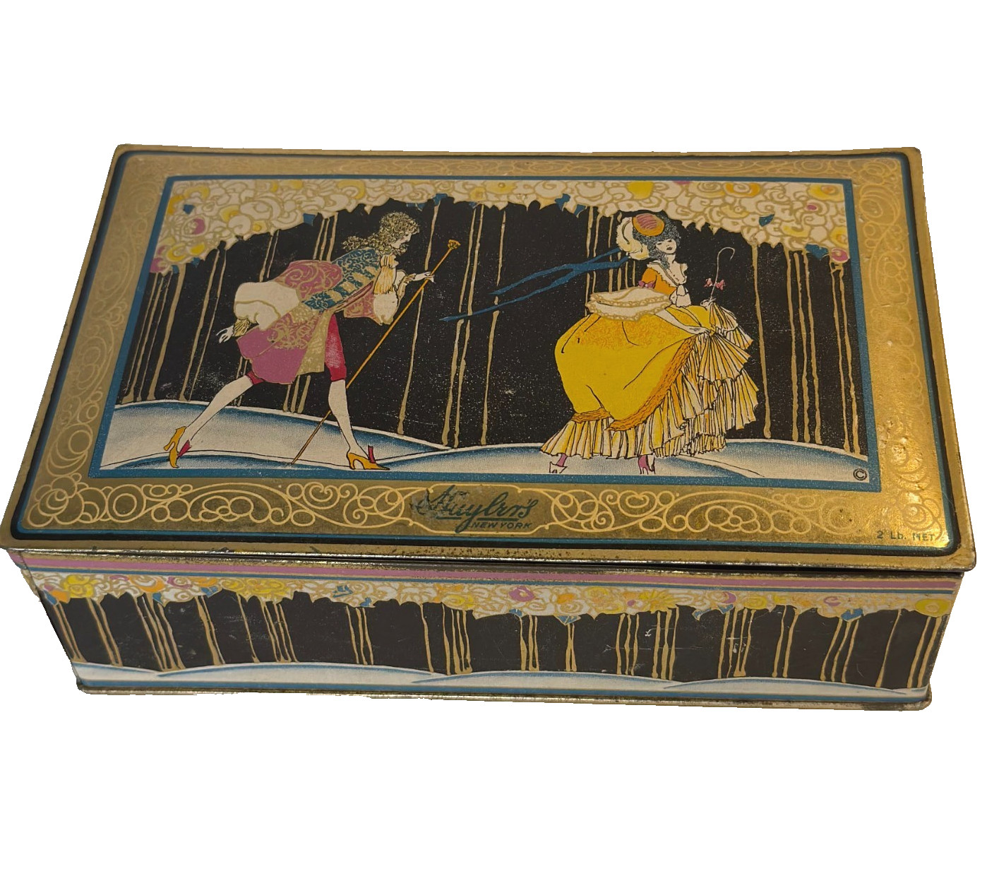 Antique “Huyler’s New York” Candy Tin 2lb CANCO Art Deco Litho Box Snow Forest