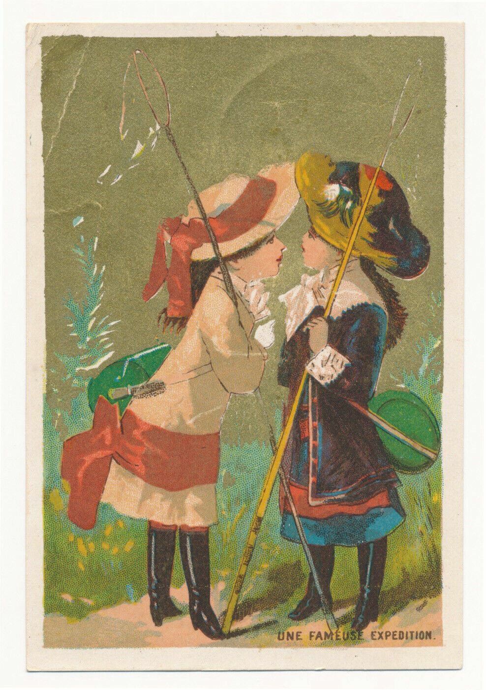 “A Famous Expedition!” Adorable Little Girls – Victorian Trade Card ca.1880’s