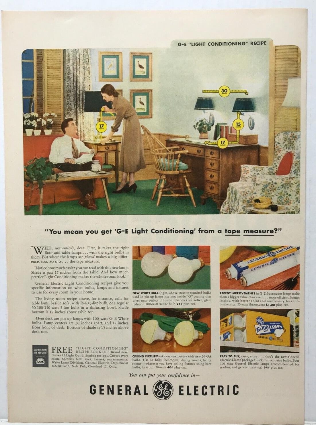 1951 General Electric G-E Light Conditioning Recipe VINTAGE PRINT AD L51