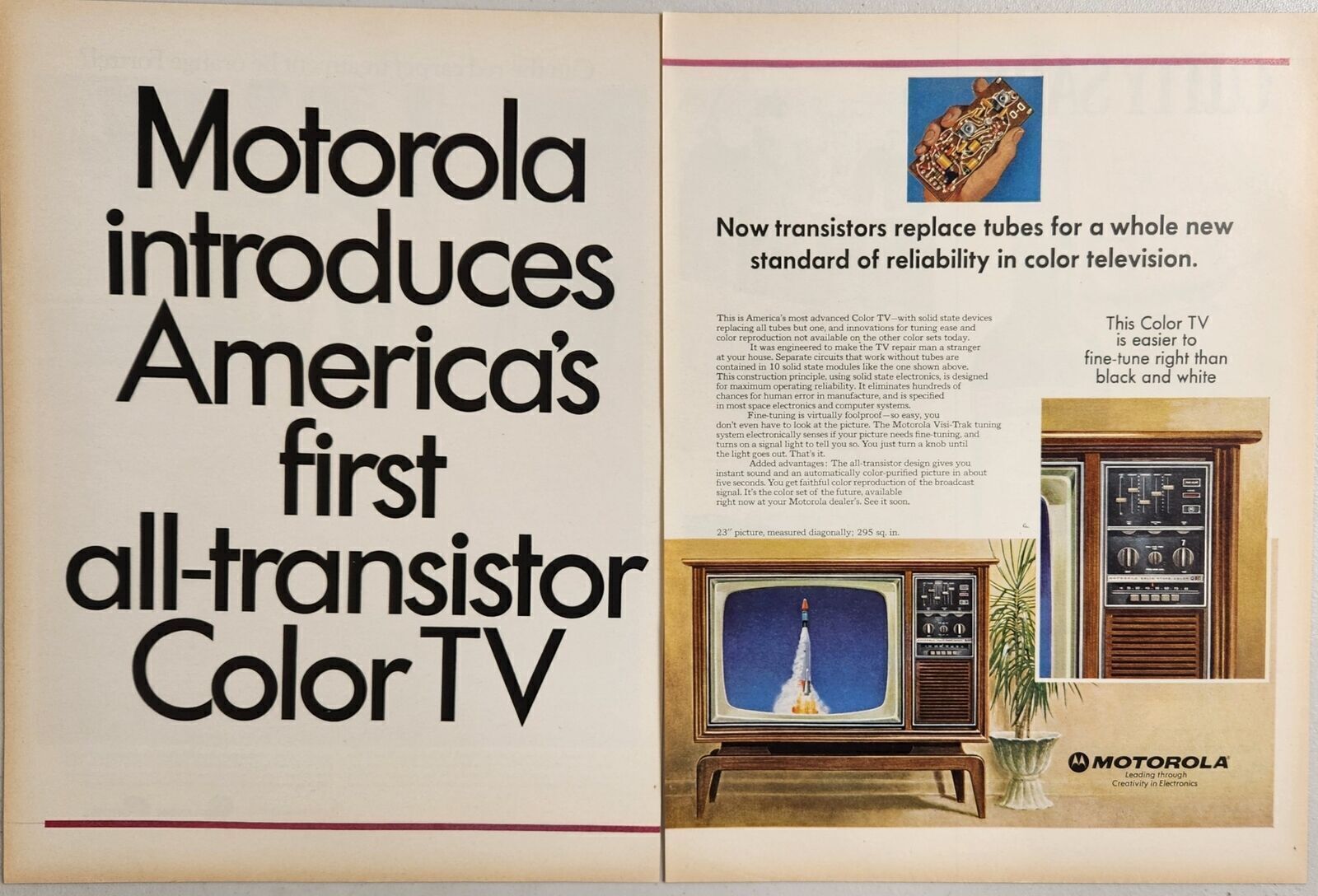1967 Print Ad Motorola Color TV’s America’s First All Transistor Televisions
