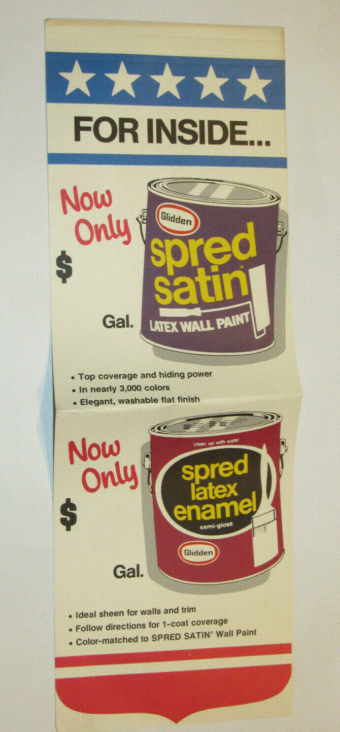 VINTAGE 1976 GLIDDEN PAINT PAPER BANNER/SIGN! INTERIOR & EXTERIOR! 9×26″! UNUSED