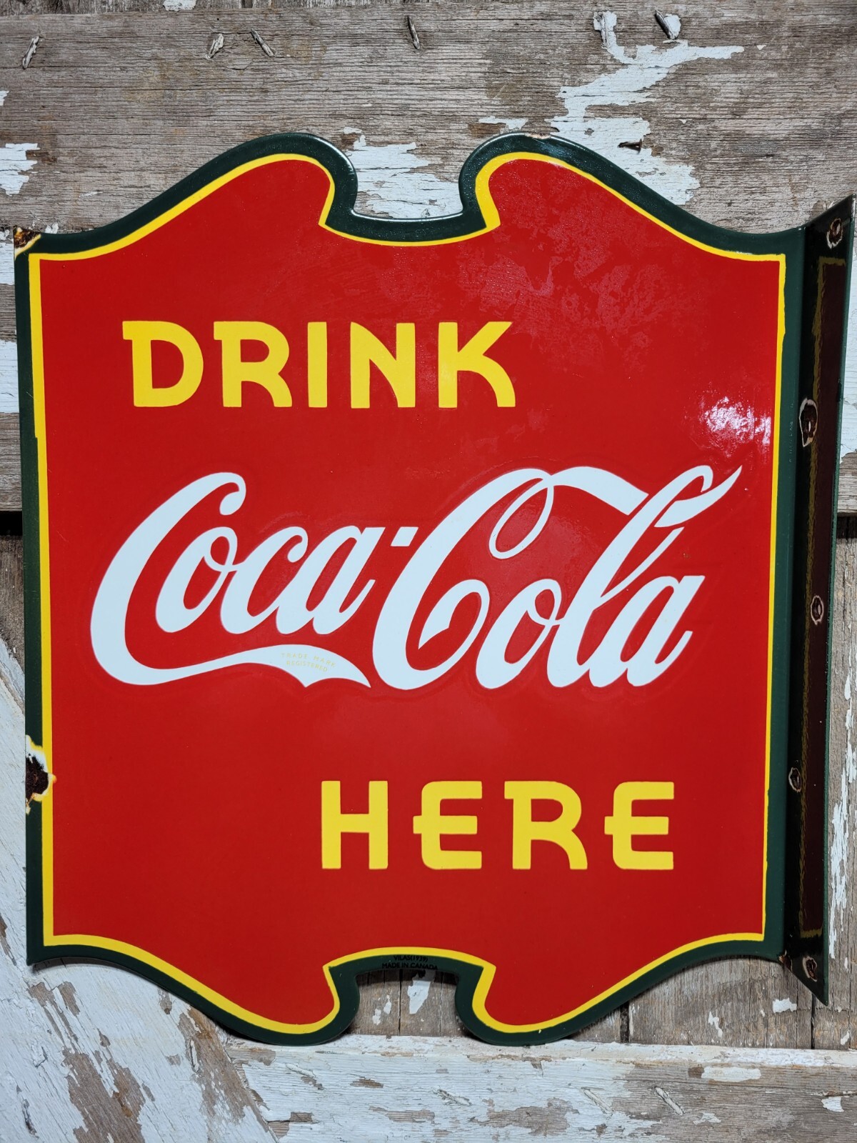 VINTAGE COCA COLA PORCELAIN SIGN OLD FLANGE COKE FOUNTAIN US SODA BEVERAGE DRINK