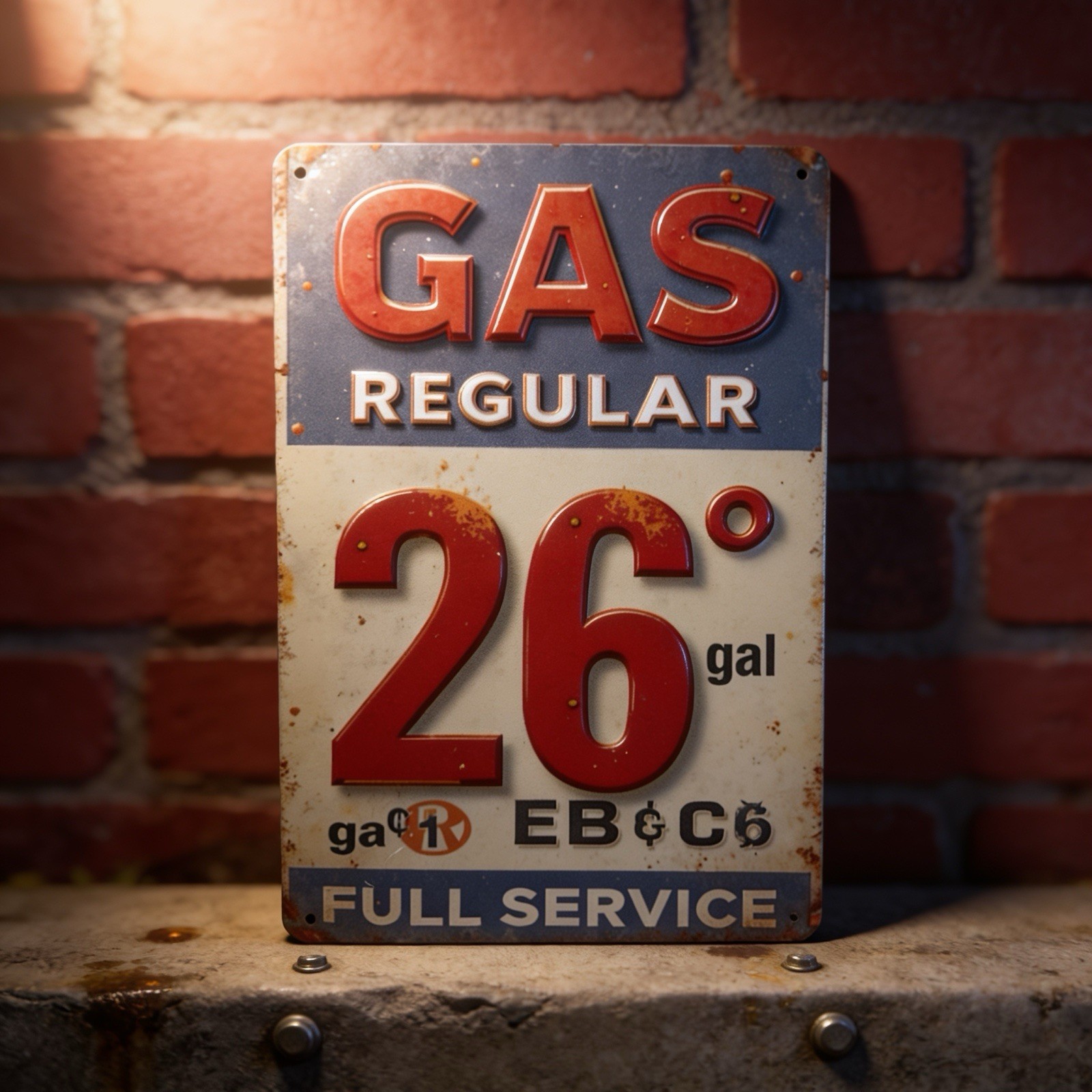 12″x8″ Rustic Patina Style “Gas @26Cents/Gallon” Sign…Ships Free!