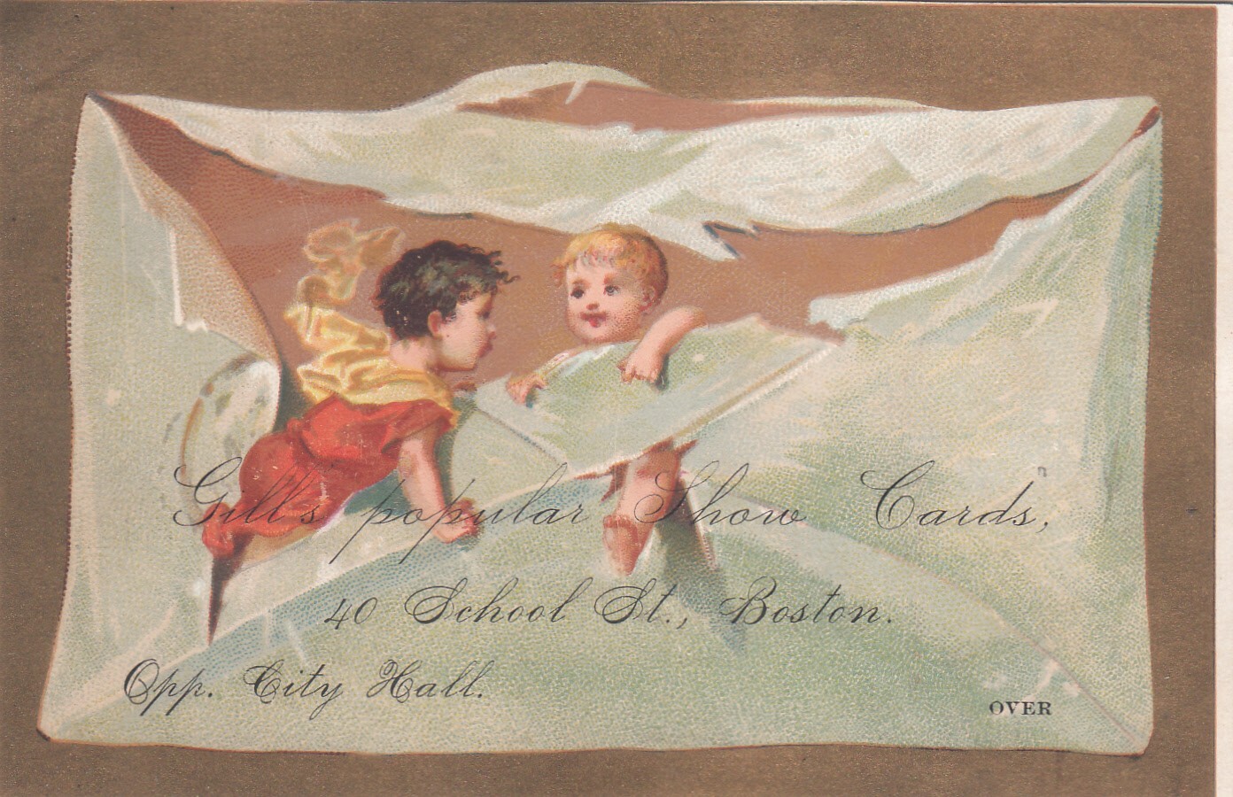 Gill’s Show Cards Signs Window Tickets Boston Cherubs Vict Card c1880s