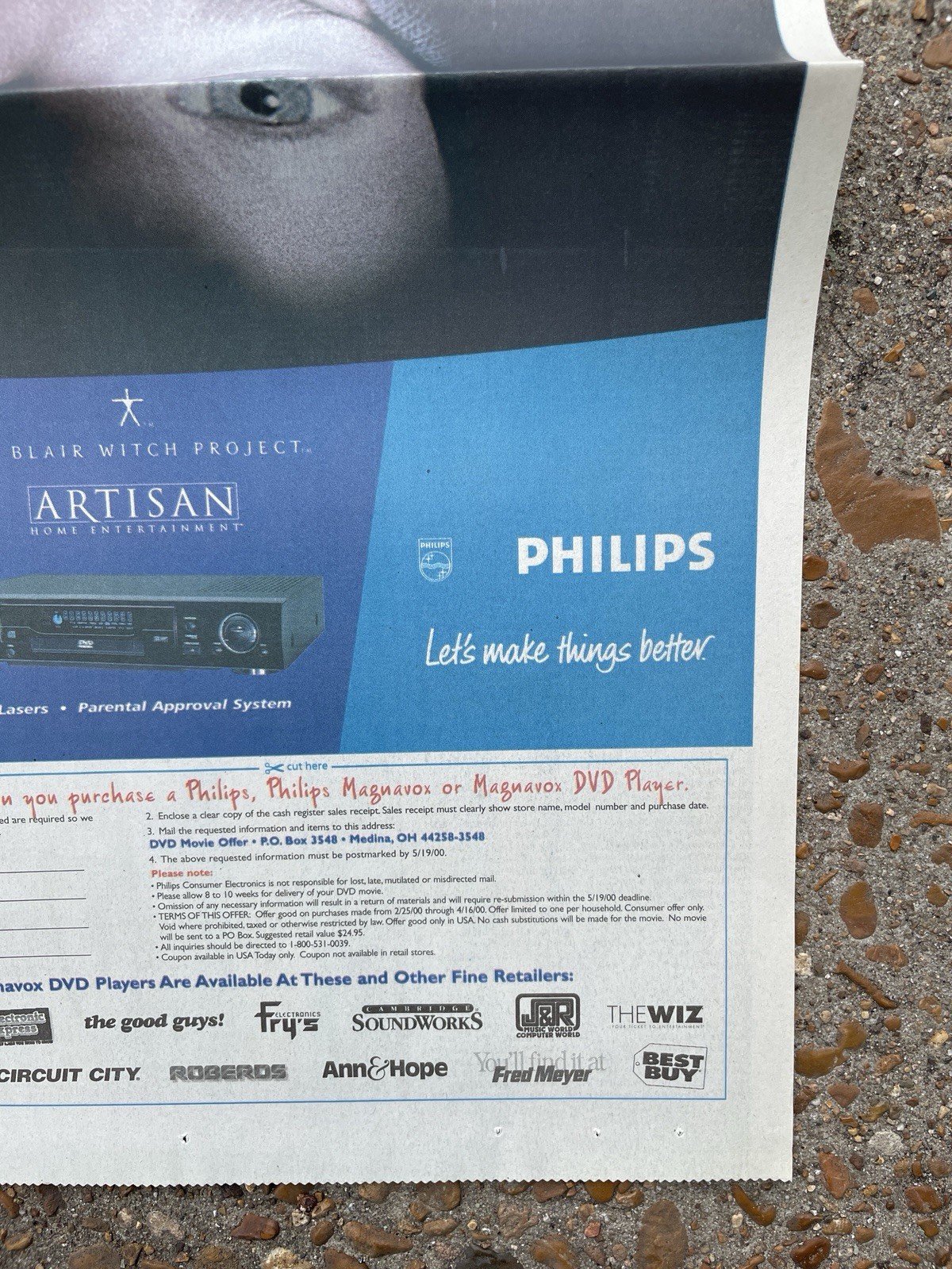 Rare Blair Witch Project Phillips DVD Player Full Page Newspaper Ad 2000 Horror