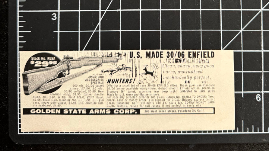 Golden State Arms Corp 30/06 Rifle US made Pasadena CA Vintage Print Ad 1959