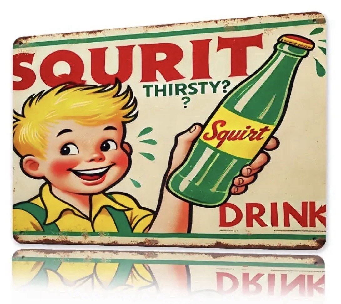 Retro TIN SIGN ICE COLD SQUIRT SODA POP – MAN CAVE OFFICE DEN WALL ADVERTISING
