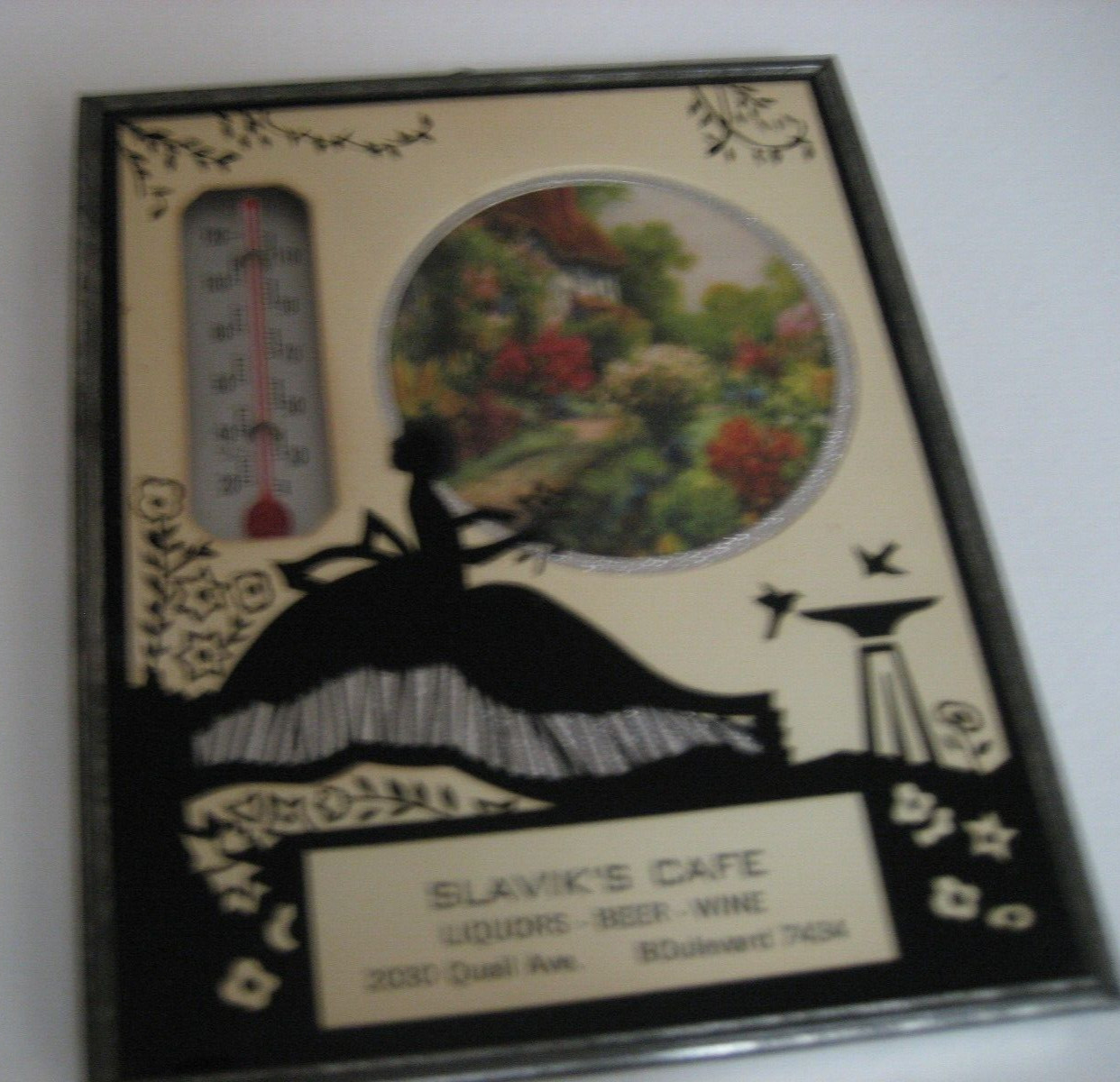 VINTAGE 1937 CALENDAR/THERMOSTAT ON PICTURE – SLAVIK’S CAFE – STATE UNKNOWN