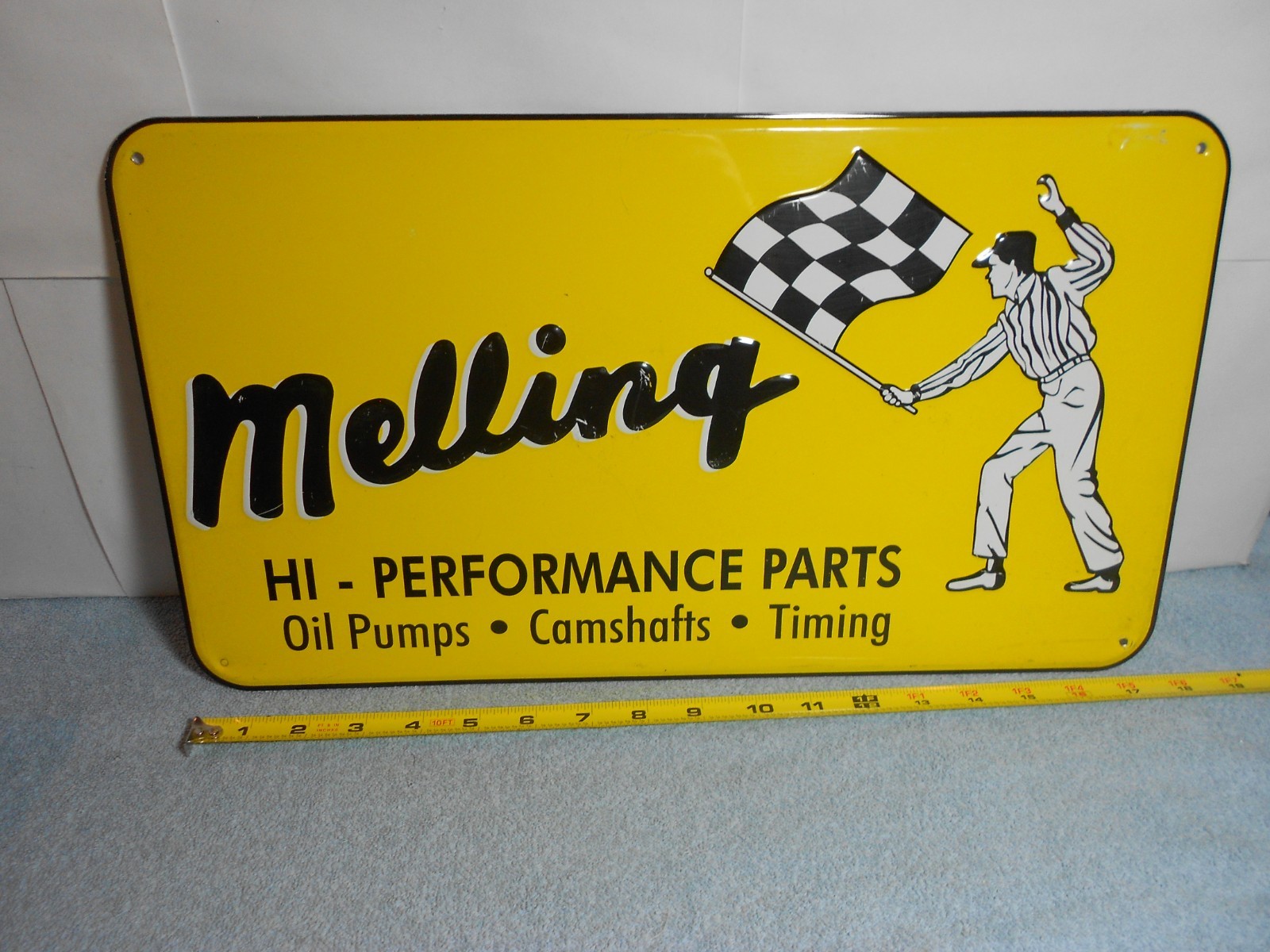 18×10 in MELLING HI-PERFORMANCE PARTS ADV. SIGN EMBOSSED TIN METAL TACKER – X149