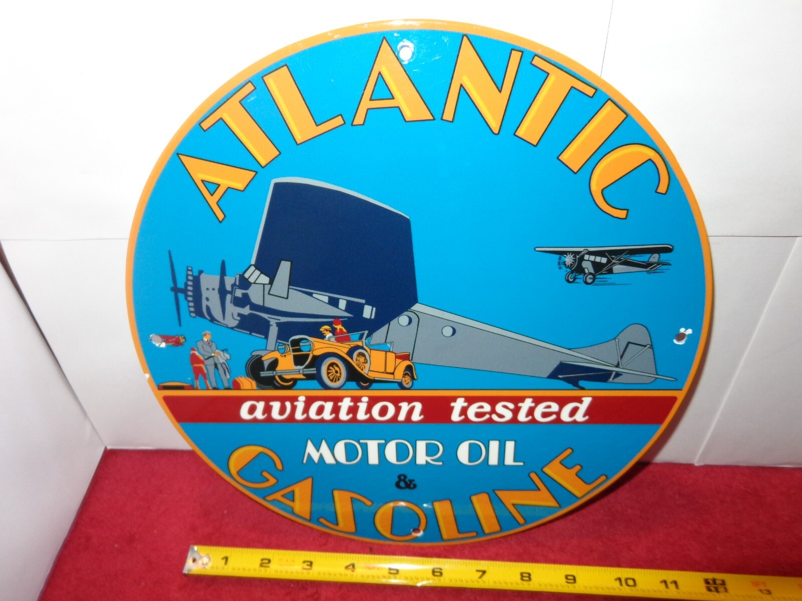 11 in ATLANTIC MOTOR OIL & GASOLINE ADVERTISING SIGN HEAVY DIE CUT METAL # 954 A