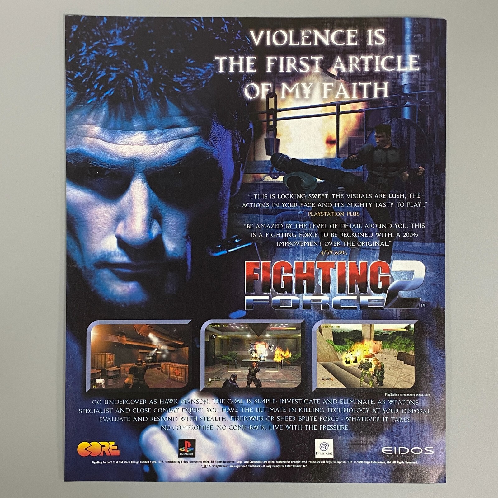 FIGHTING FORCE 2 PLAYSTATION VIDEO GAME CORE DESIGN 1999 VINTAGE RETRO ADVERT