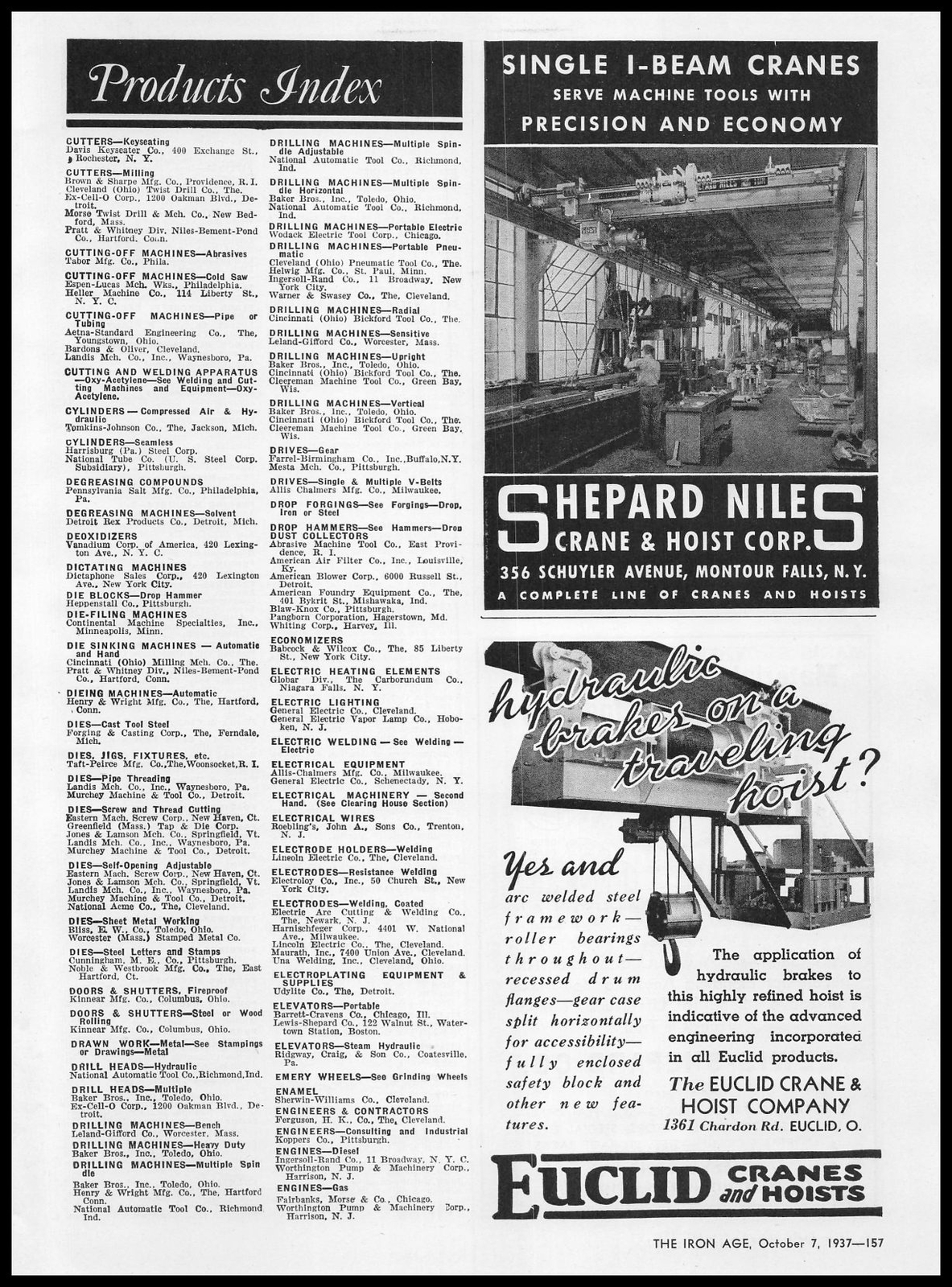 1937 Shepard Niles Crane Hoist Corporation Montour Falls New York Photo Print Ad