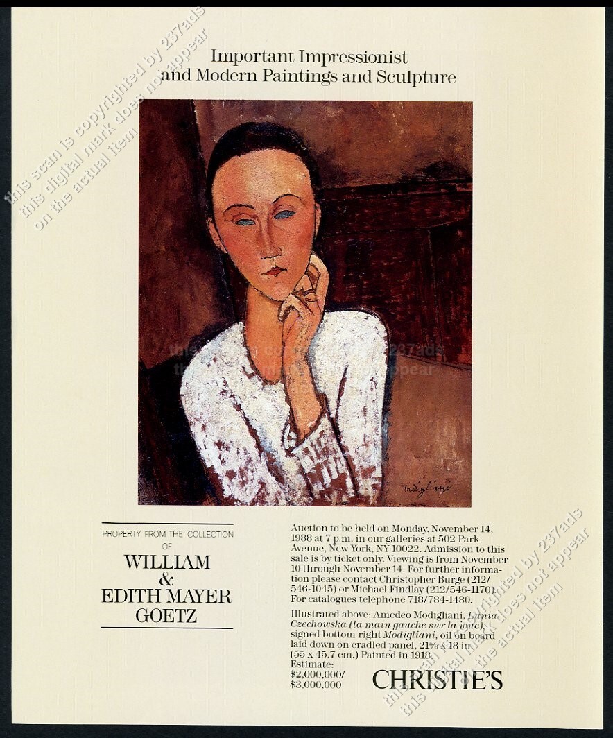 1988 Modigliani Lunia Czechowska woman painting Christie’s vintage print ad