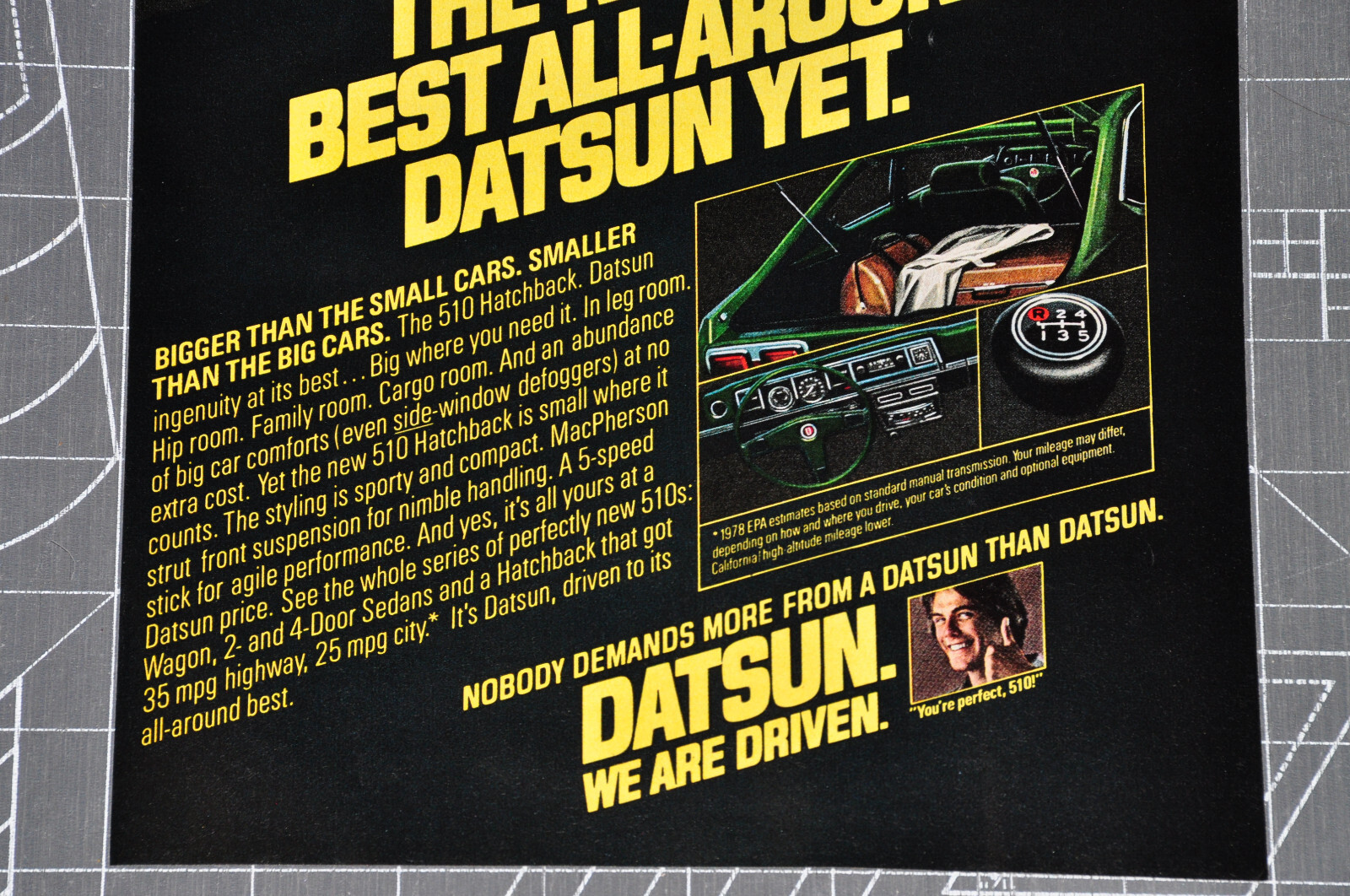 Datsun 510 Hatchback Car 1977 Vintage Print Ad – We Are Driven Green