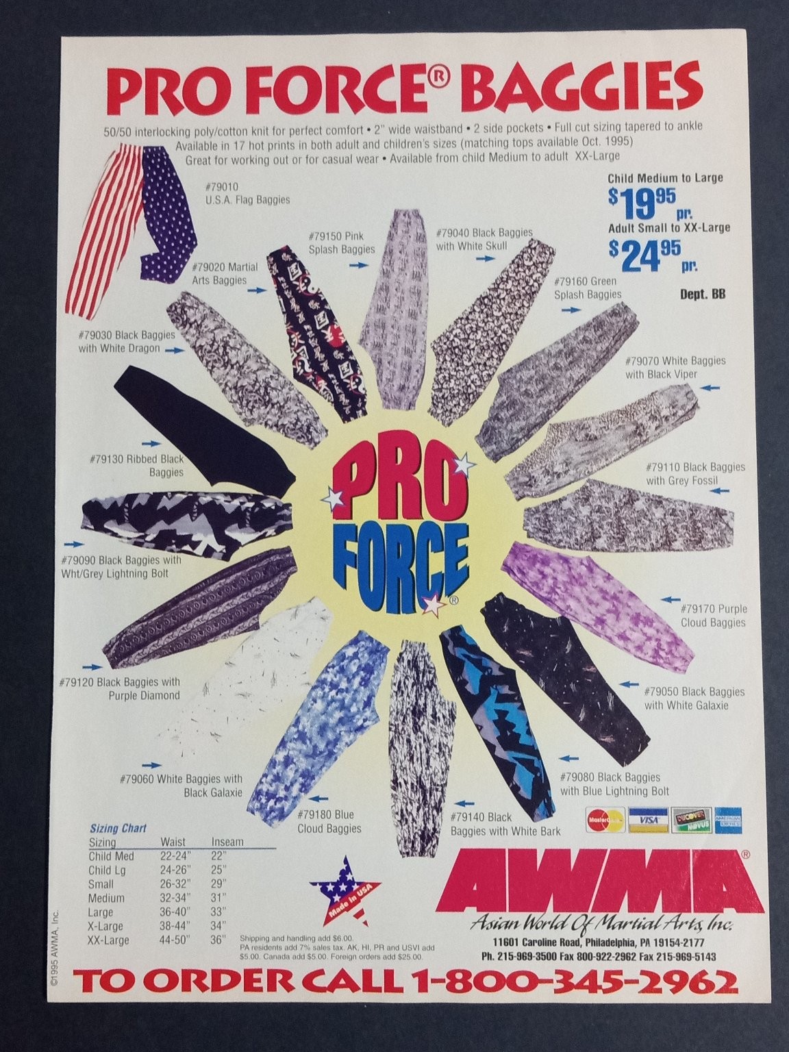 PRO FORCE Baggies Martial Arts Fashion Magazine Ad 1995 Made in USA