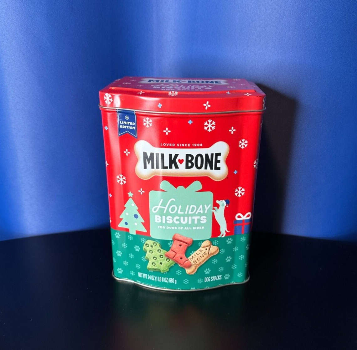 Milk Bone Holiday Biscuits – Tin – 24 Ounces – Empty