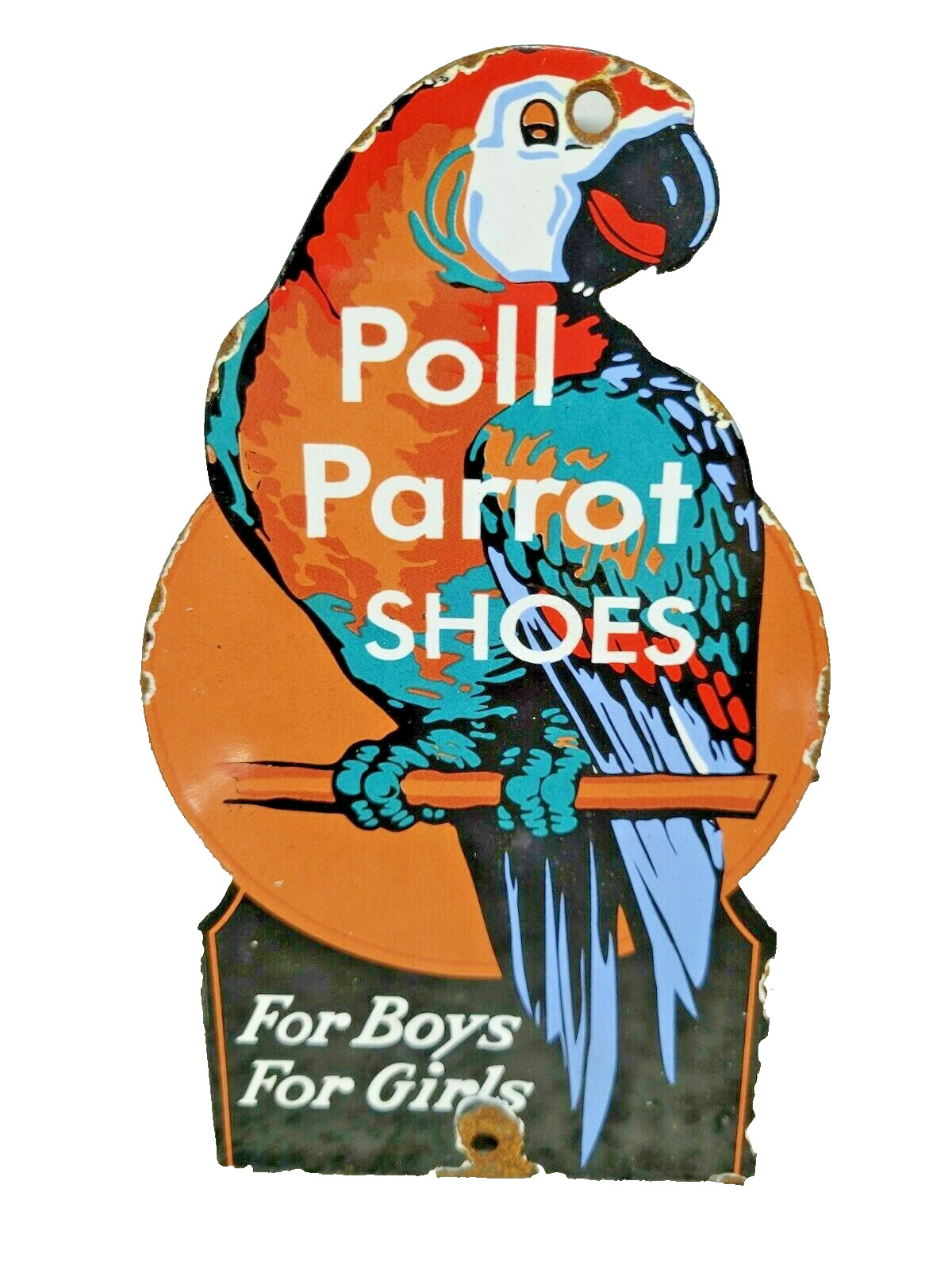 VINTAGE POLL PARROT PORCELAIN SIGN SHOES GIRL BOY FOOTWEAR BOOTS UNION CLOTHING